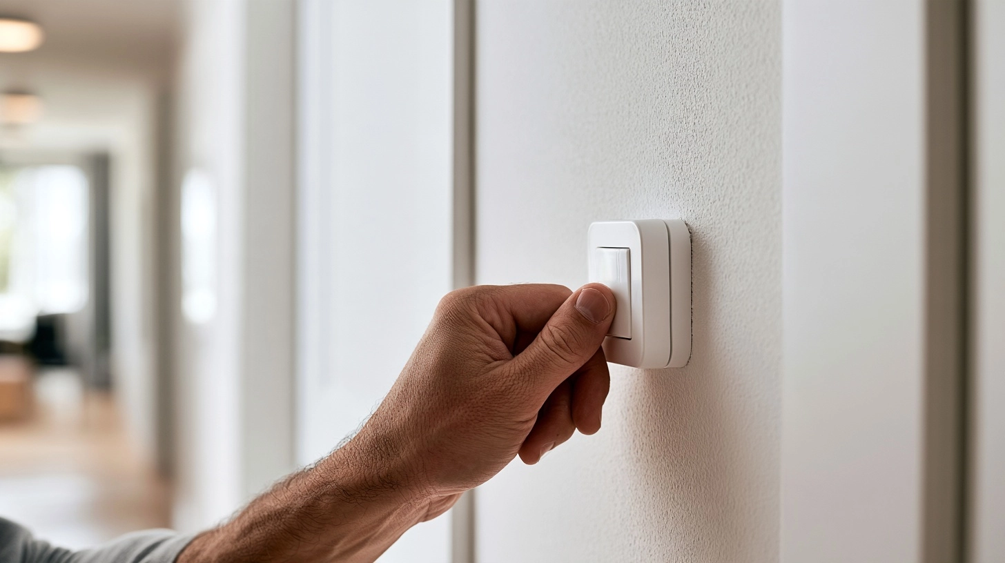 Instalación de un sistema de alarma inalámbrico en la pared de un pasillo
