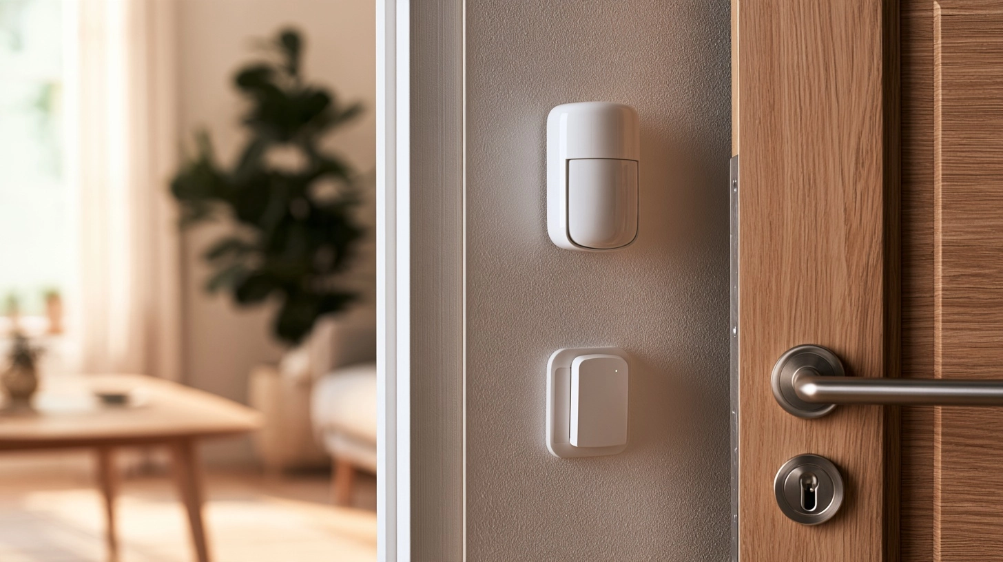 Detector de movimiento y contacto magnético en una puerta de vivienda